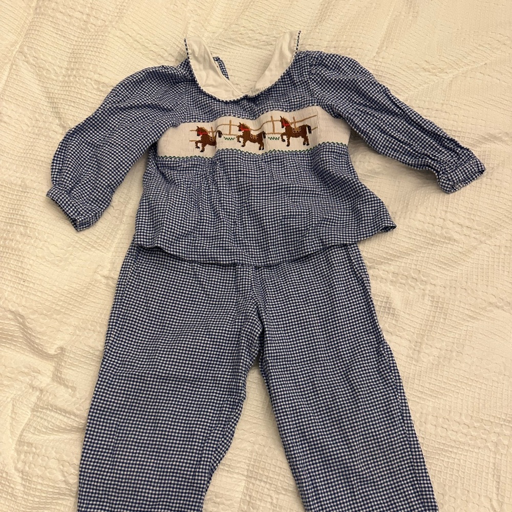 Silly Goose gingham horse smocked 3T pants outfit